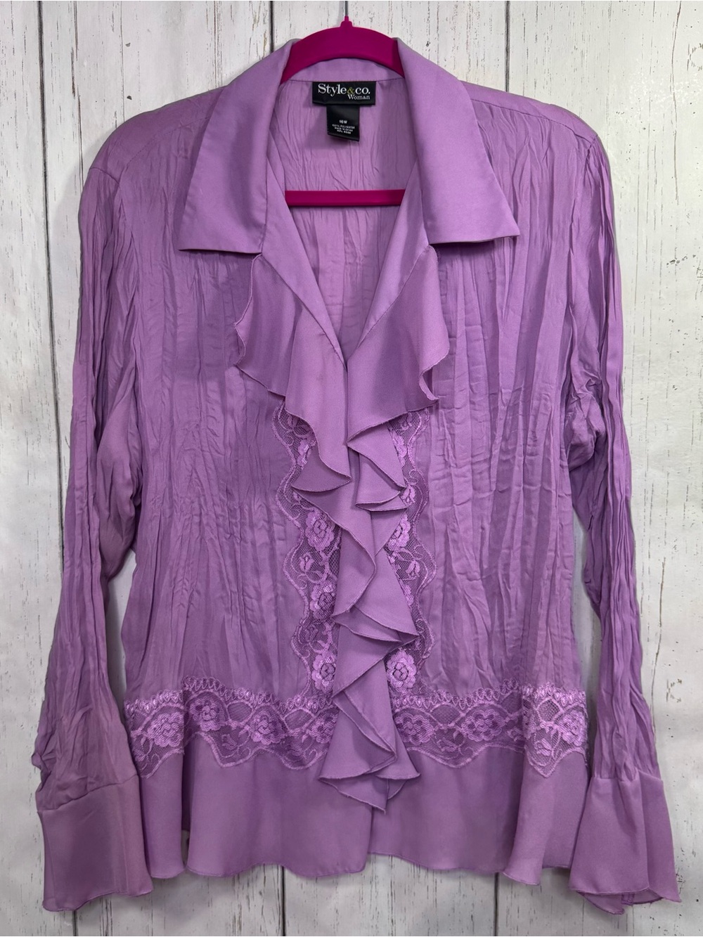 Style & Co Lavender Ruffle Lace Blouse 16W Plus Size Romantic Cottagecore Boho